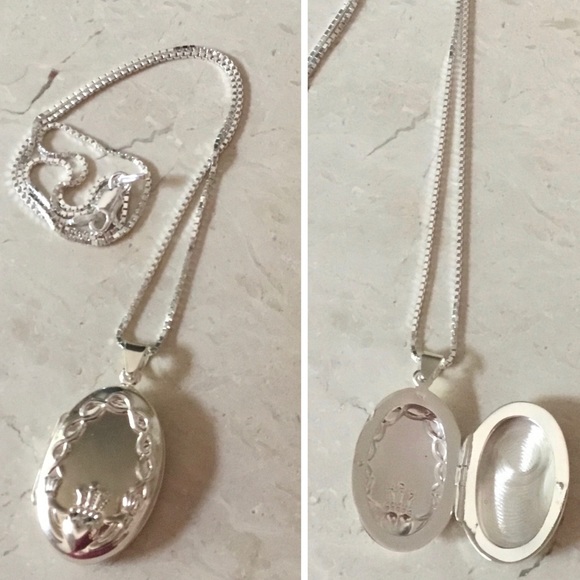 .925 Sterling Silver Claddagh Design Locket Necklace - Picture 15 of 17